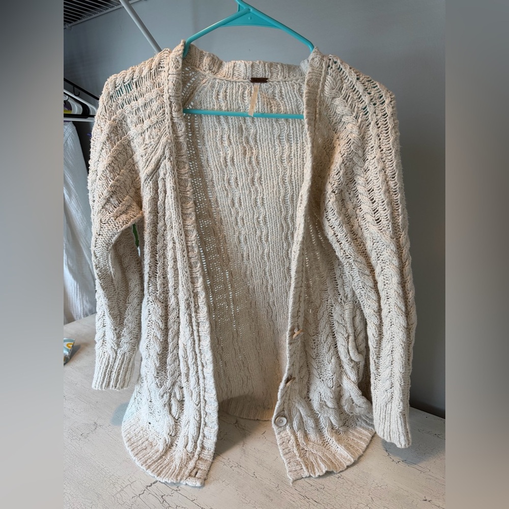 Free People Cream Cable Knit Cardigan